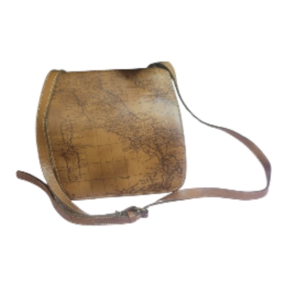 Vintage Patrcia Nash Map Print Brown Leather Crossbody Bag